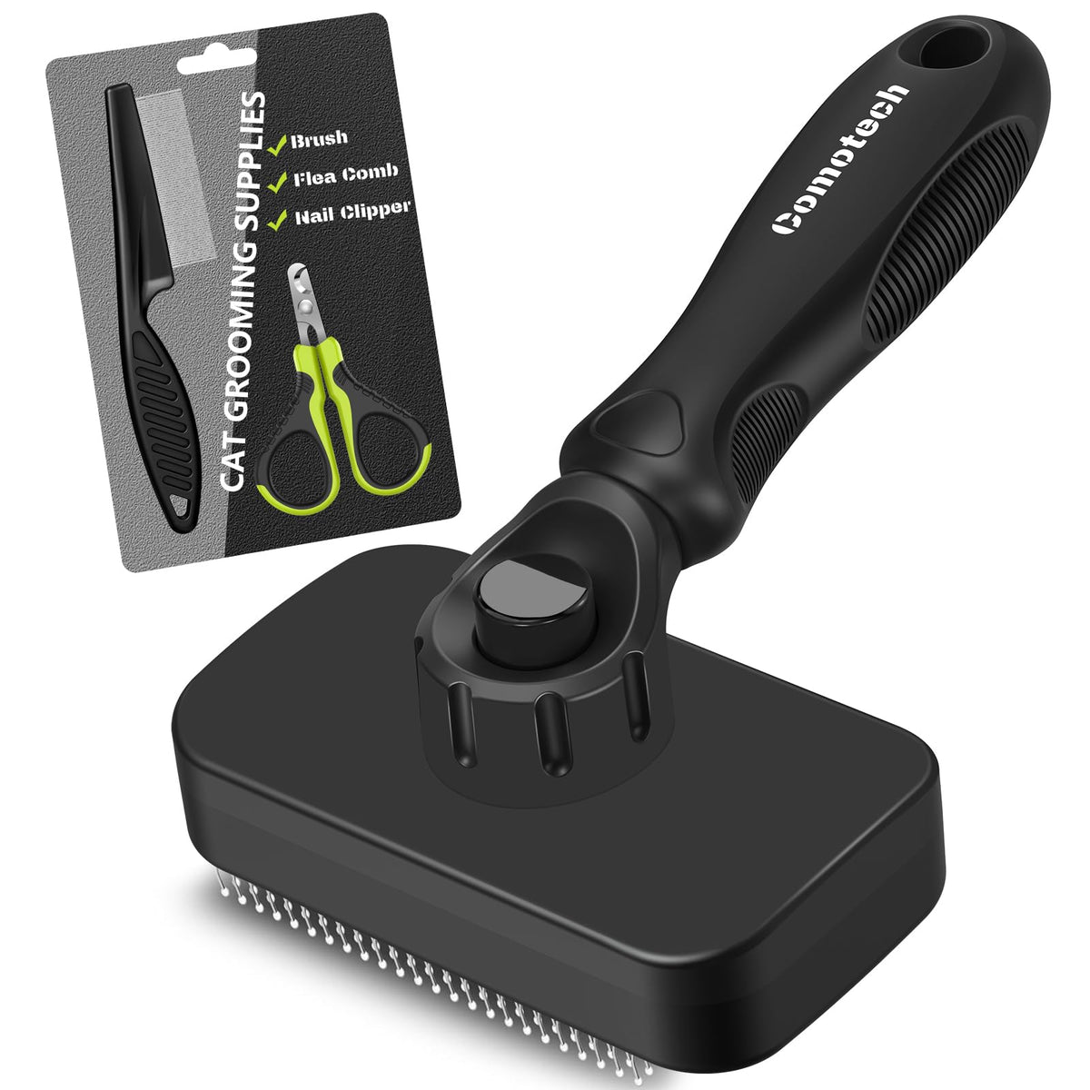 3PCS Cat Grooming Supplies, Cat Brush & Nail Clipper/Trimmer & Flea Comb for Shedding Indoor Cats Essentials Stuff Accessories (Black)