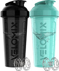 VELOMIX 2 Pack 28oz Protein Shaker Bottle for Protein Mixes, Black/Transpar