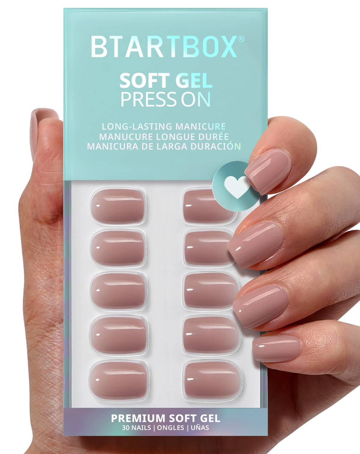 BTArtbox Press On Nails Square - Solid Pink Short Press On Nails with Glue for Women, Opaque Soft Gel Glue On Nails in 16 Sizes - 32 Stick On Nails Kit, Yoga