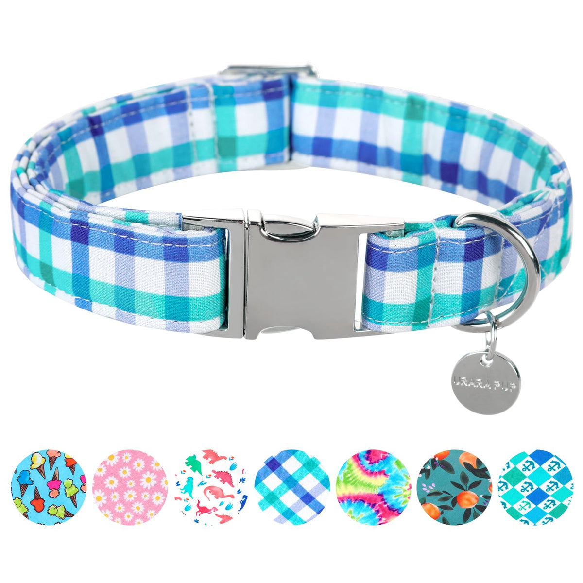 Fall Plaid Dog Collar with Maple Leaf Charm – Adjustable Autumn Checkered Dog Collar for Small Medium Large Dogs, Soft Cotton Puppy Collars with Quick Release Buckle and Metal D-Ring