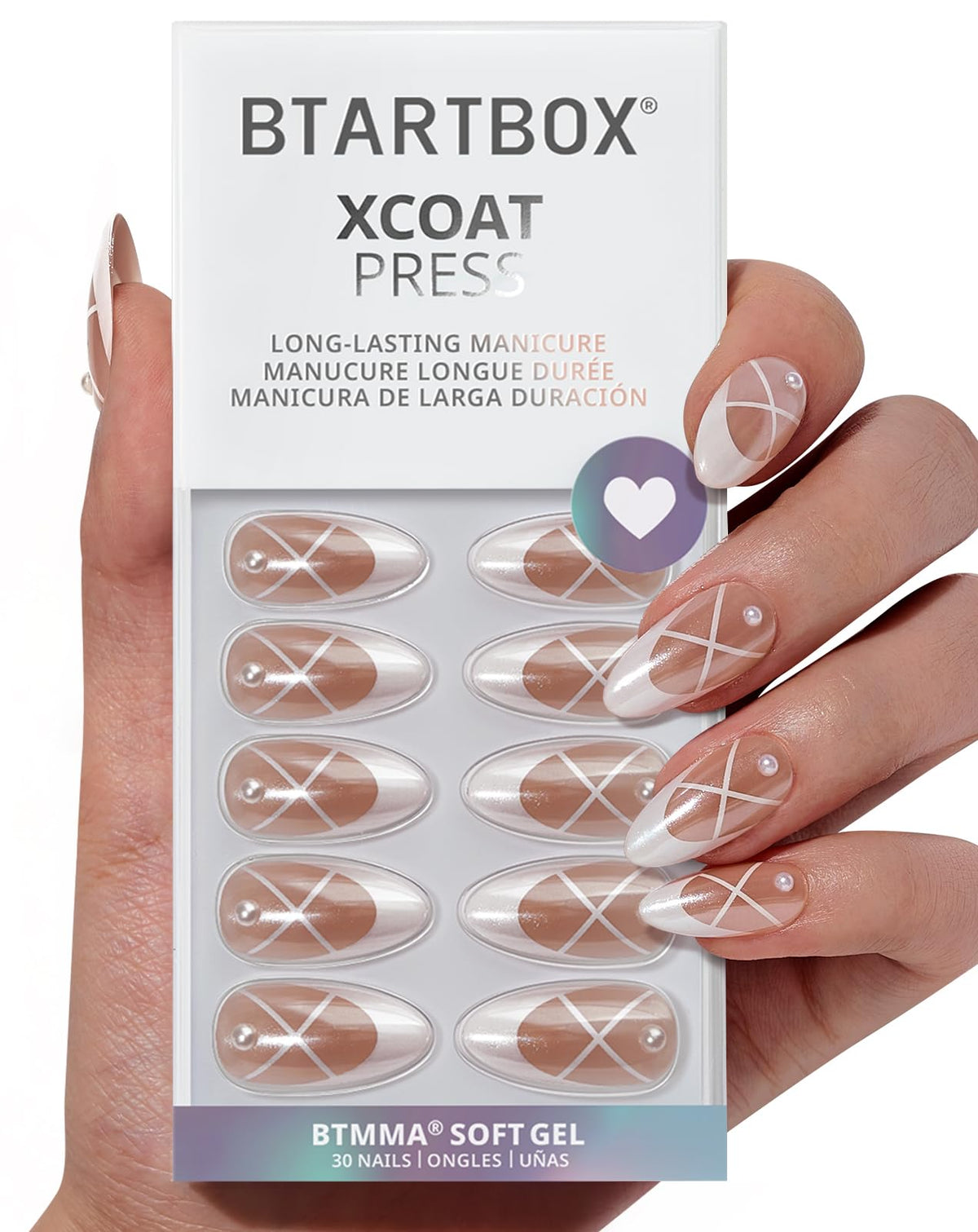 BTArtbox Press On Nails, Cream Puff, Short Almond, Ombre Off White, 32Ct | 2+ Weeks Wear, Salon-Quality Natural Nails, 10-Minute Easy Daily Application, Fast Removal, 16 Sizes, All-in-One Complete Kit