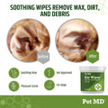 Pet MD Dog Ear Cleaning Wipes – Otic Cleanser for Dogs - 100 ct | Soothing Ear Care with Aloe Vera & Eucalyptus, Regular Wipes