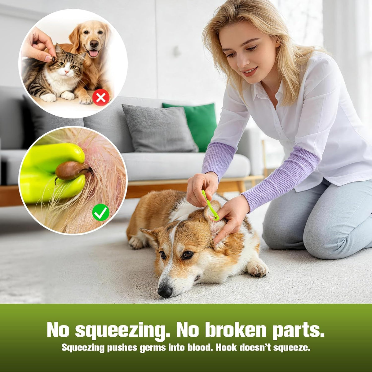 10 Pcs Tick Removal Tool Kit for Dogs, Cats & Humans | Safe No-Squeeze Tick Remover Set with Twister-Style Hooks, Portable Storage Case for Home & Outdoor Use