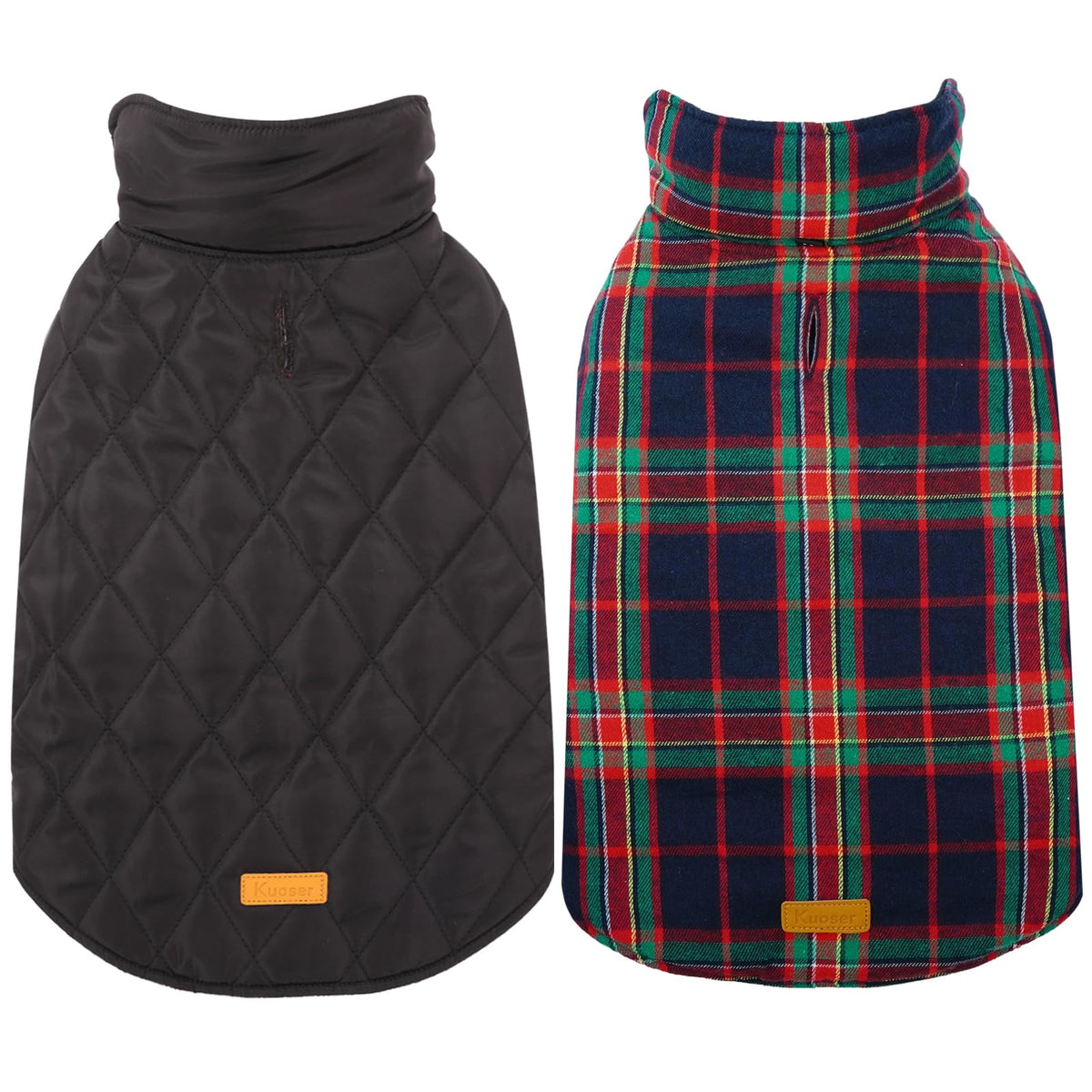 Kuoser Waterproof Dog Coat, Warm Reversible Dog Jacket with Leash Hole