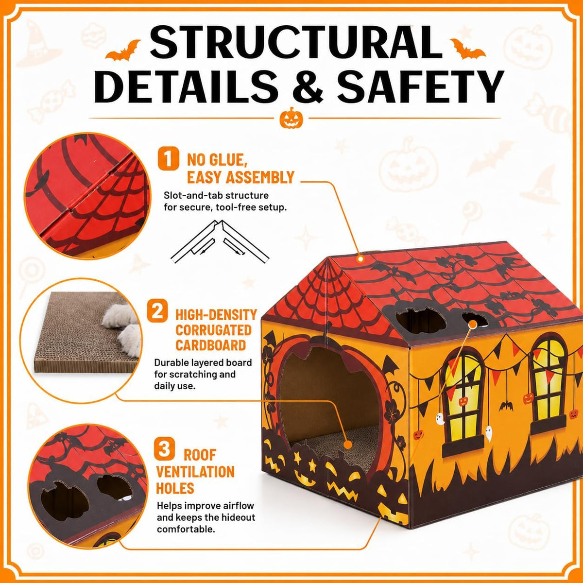 Tailtastic Halloween Cat Scratcher House with Pads & Catnip for Indoor Cats