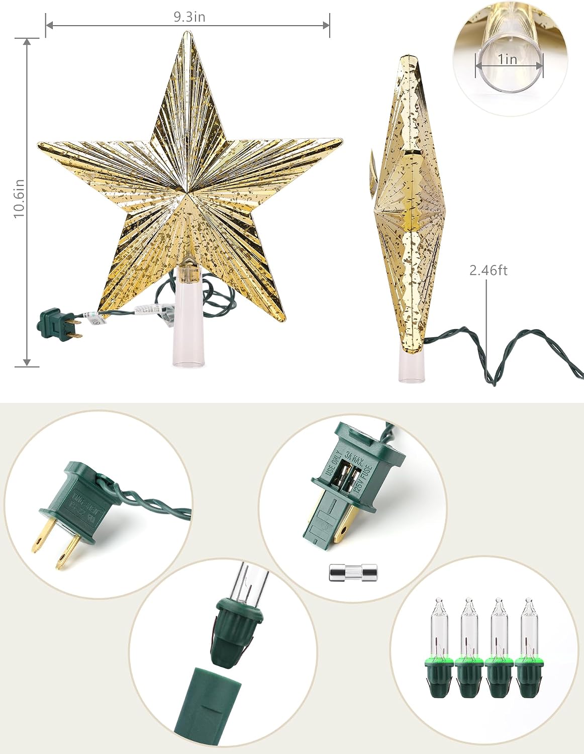 BrizLabs Gold Star Christmas Tree Topper, 8.5 in Lighted 5-Point Tree Star