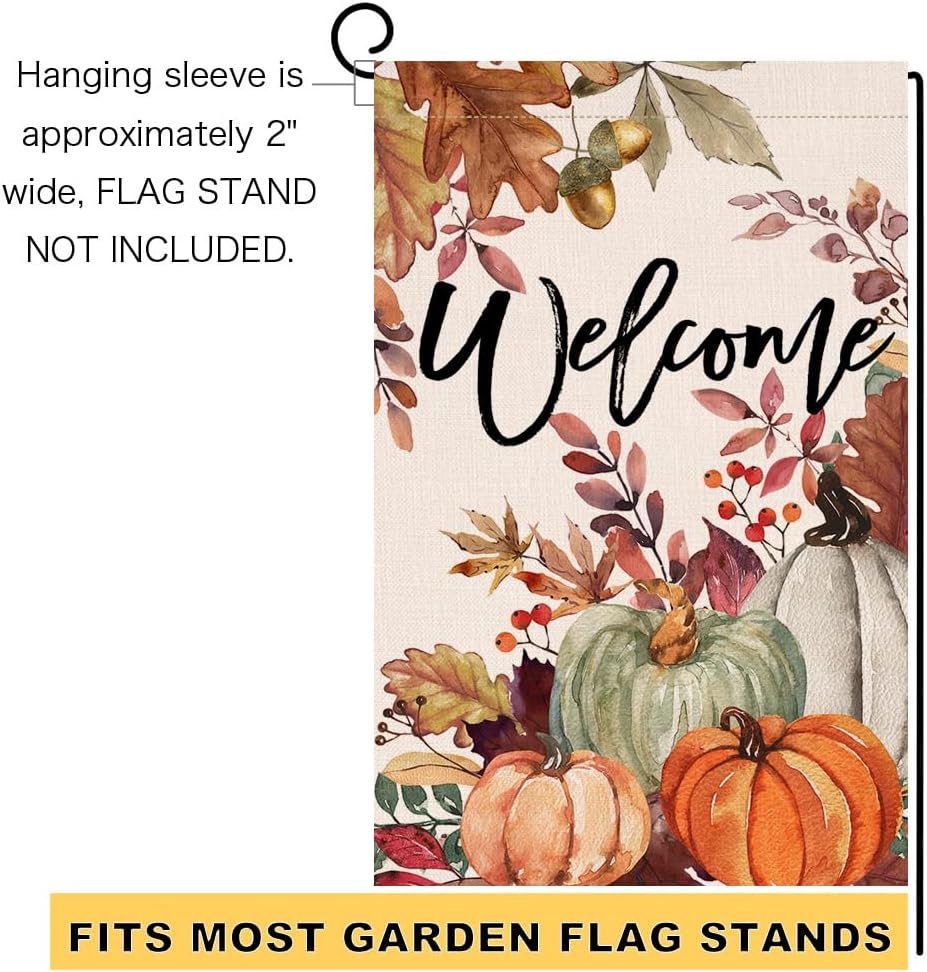 Fall Pumpkin Leaves Garden Flag 12x18 Vertical Double Sided Welcome Autumn Thanksgiving Holiday Outside Decorations Burlap Yard Flag BW823
