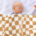 GreatBba Plush Checkered Baby Blanket,30 x 40 Inch Fleece,Orange White