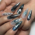 Stilettos Press on Nails White French Tip False Nails Glossy Extra Long Natural Glue on Nail Reusable Artificial Acrylic Stick on Nail for Women
