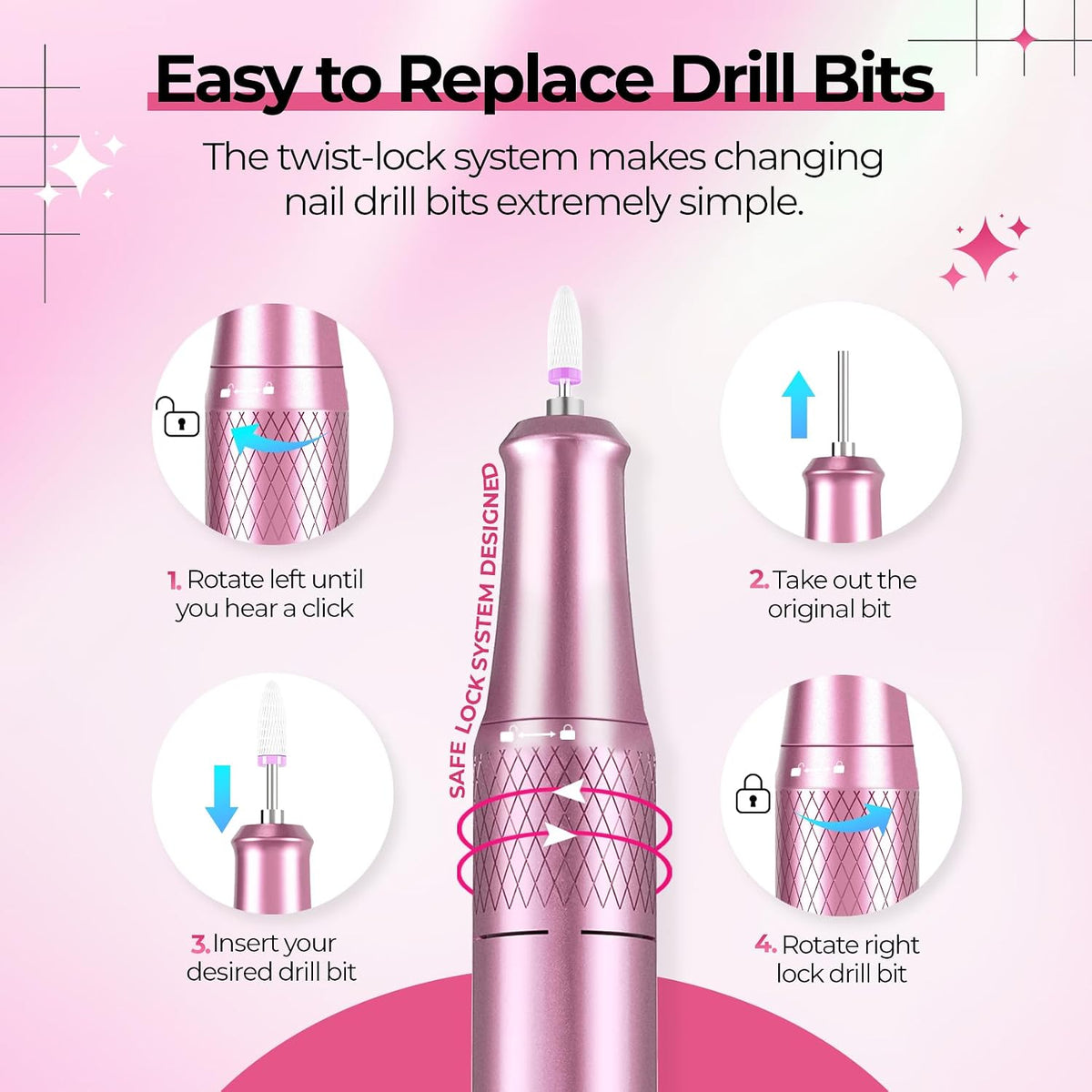 JOSGLOI 40000RPM Electric Nail File Drill Professional Kit, Drill Machine with LCD Display, Manicure Pedicure Polishing Acrylic Gel Nail Grinder for Salon, Home Use