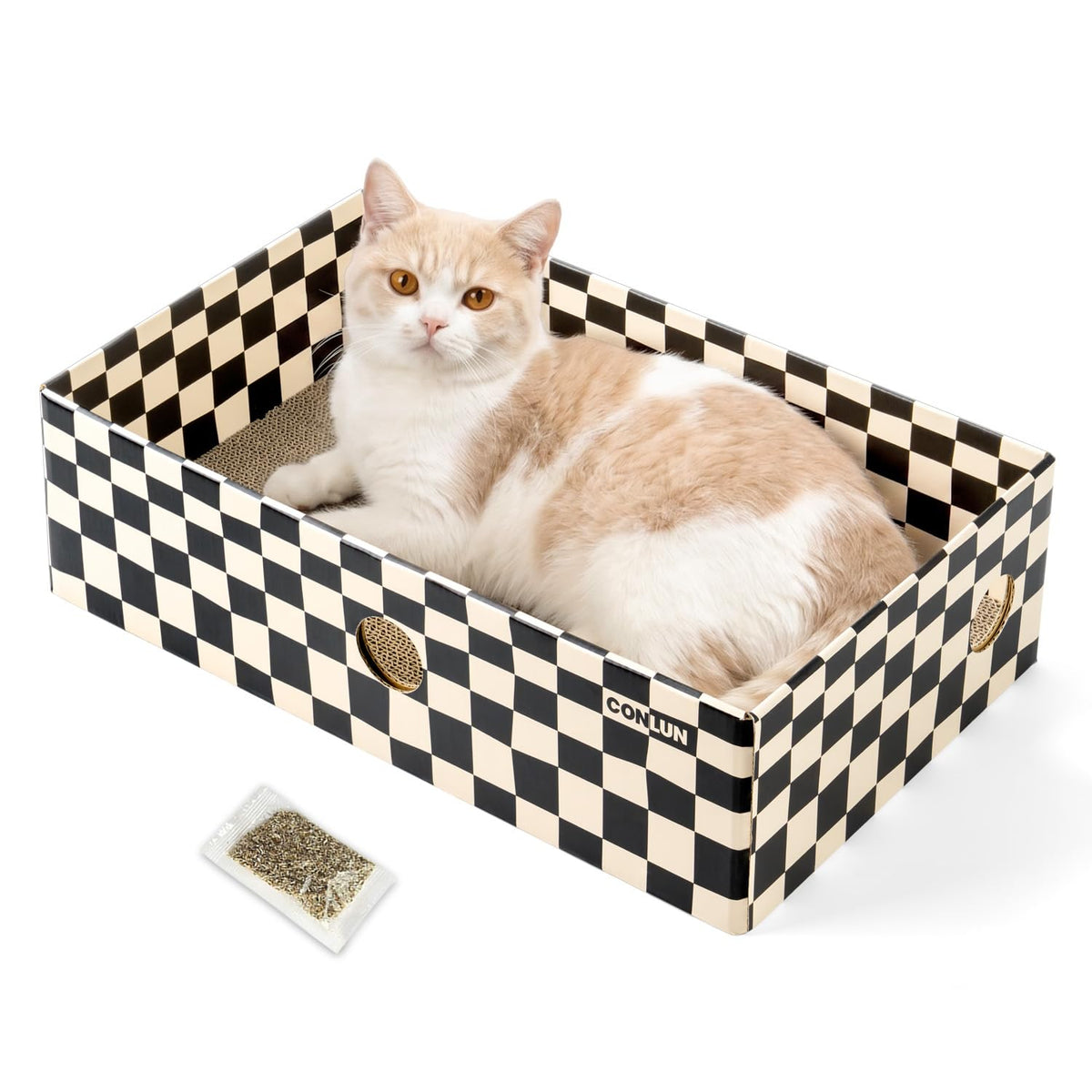 Conlun Cat Scratcher Box, Cardboard Pad, Bed for Indoor Cats, White