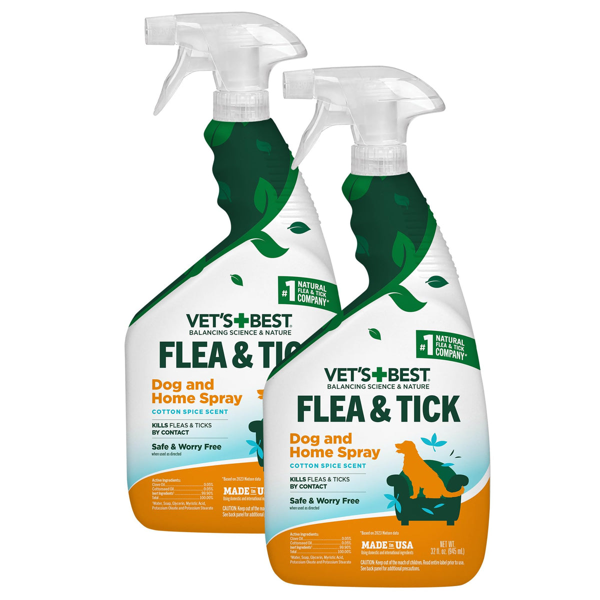 Vet’s Best Flea & Tick Home Spray for Dogs – Plant-Based Flea and Tick Treatment with Cotton Spice Scent – Indoor Flea Spray for Dogs – Made in USA Flea Control for Home Use – 32 oz
