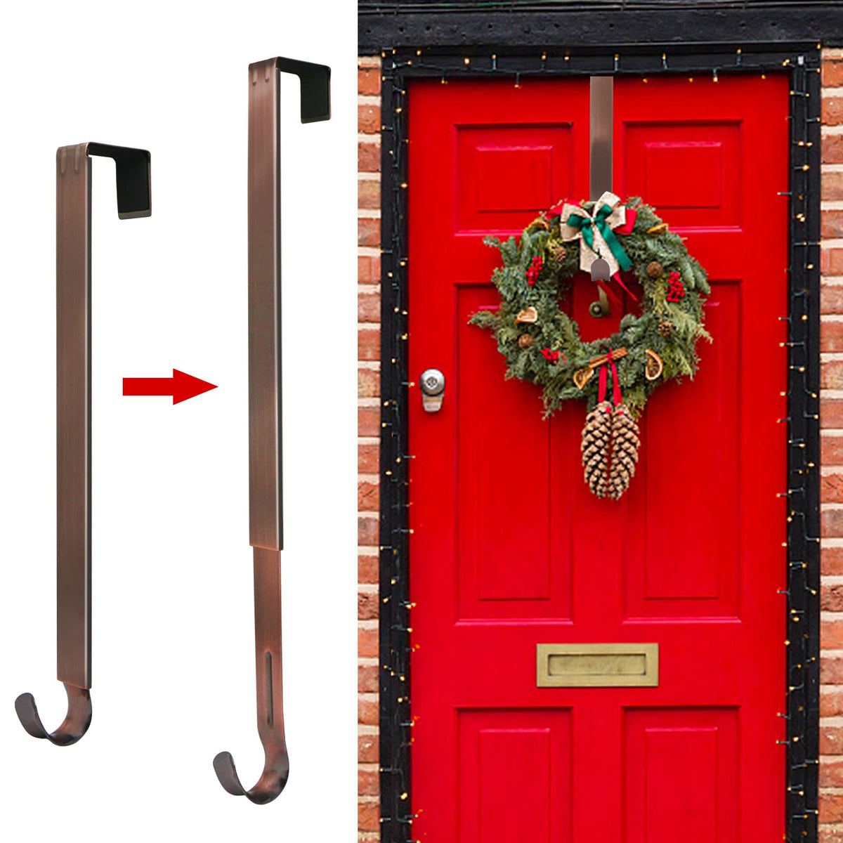 GP Life Wreath Hanger for Front Door, Adjustable from 15 to 25 Inches Hanger, 20 lbs Larger Door Upgrade Christmas Fall Wreaths Decorations Hook (Black)