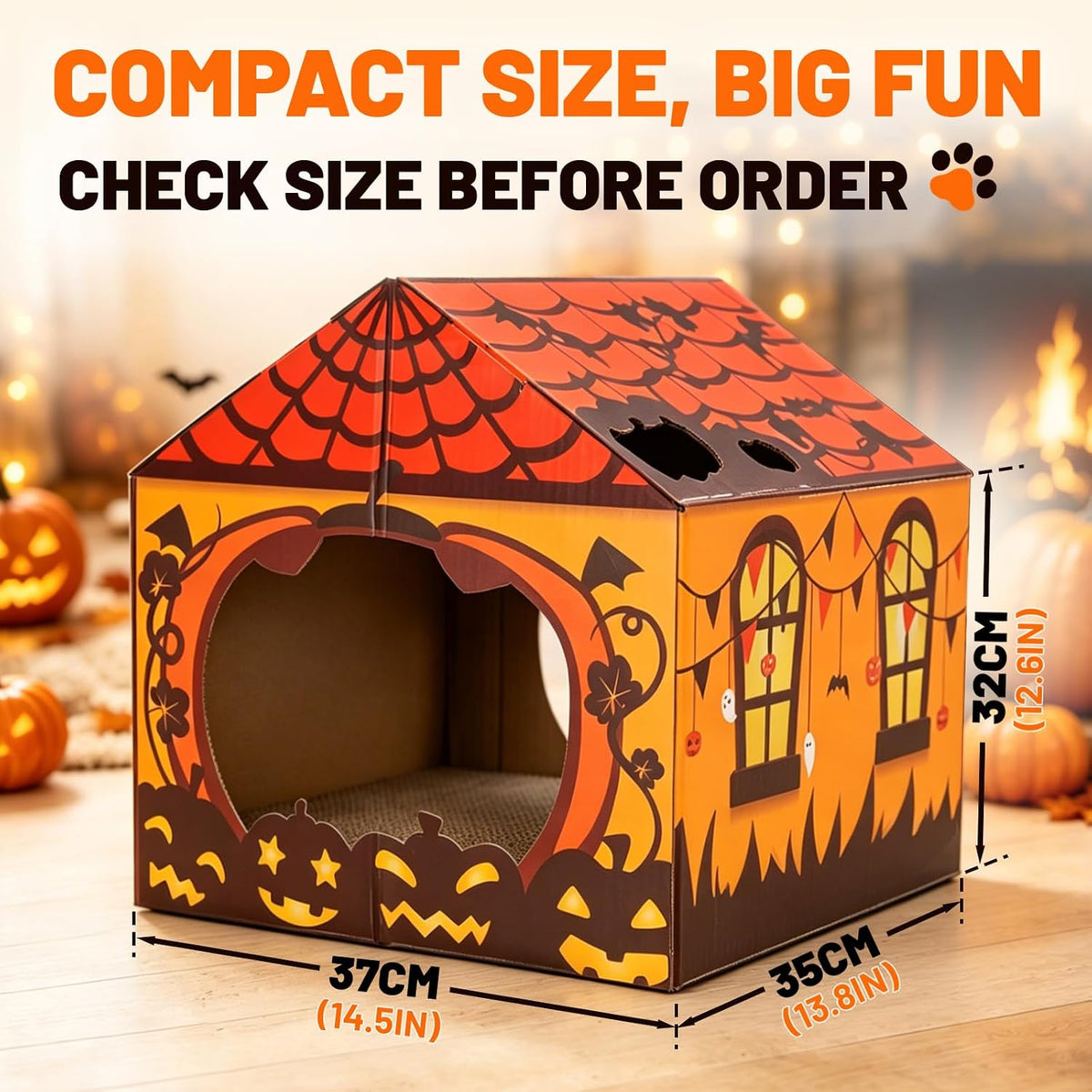 Tailtastic Halloween Cat Scratcher House with Pads & Catnip for Indoor Cats