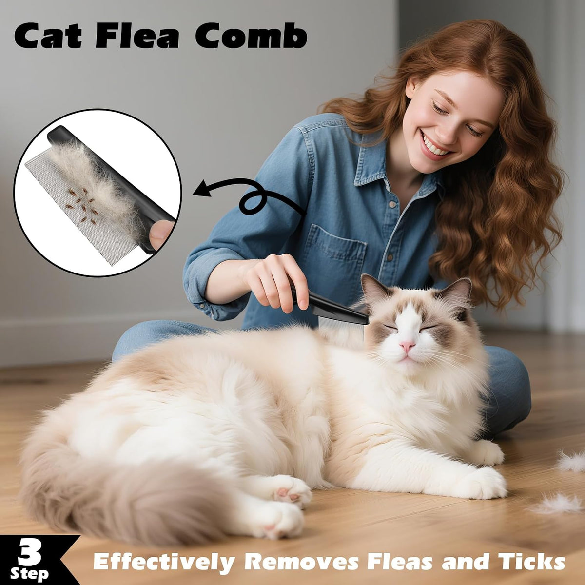 3PCS Cat Grooming Supplies, Cat Brush & Nail Clipper/Trimmer & Flea Comb for Shedding Indoor Cats Essentials Stuff Accessories (Black)