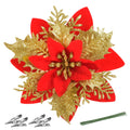 FurRain Christmas Poinsettia Artificial Flowers Decorations 5.5" Christmas Tree Wreaths Garland Decoration 12 Pcs Glitter Flowers Picks Decor for Xmas New Year Wedding Party Ornaments (Pink)