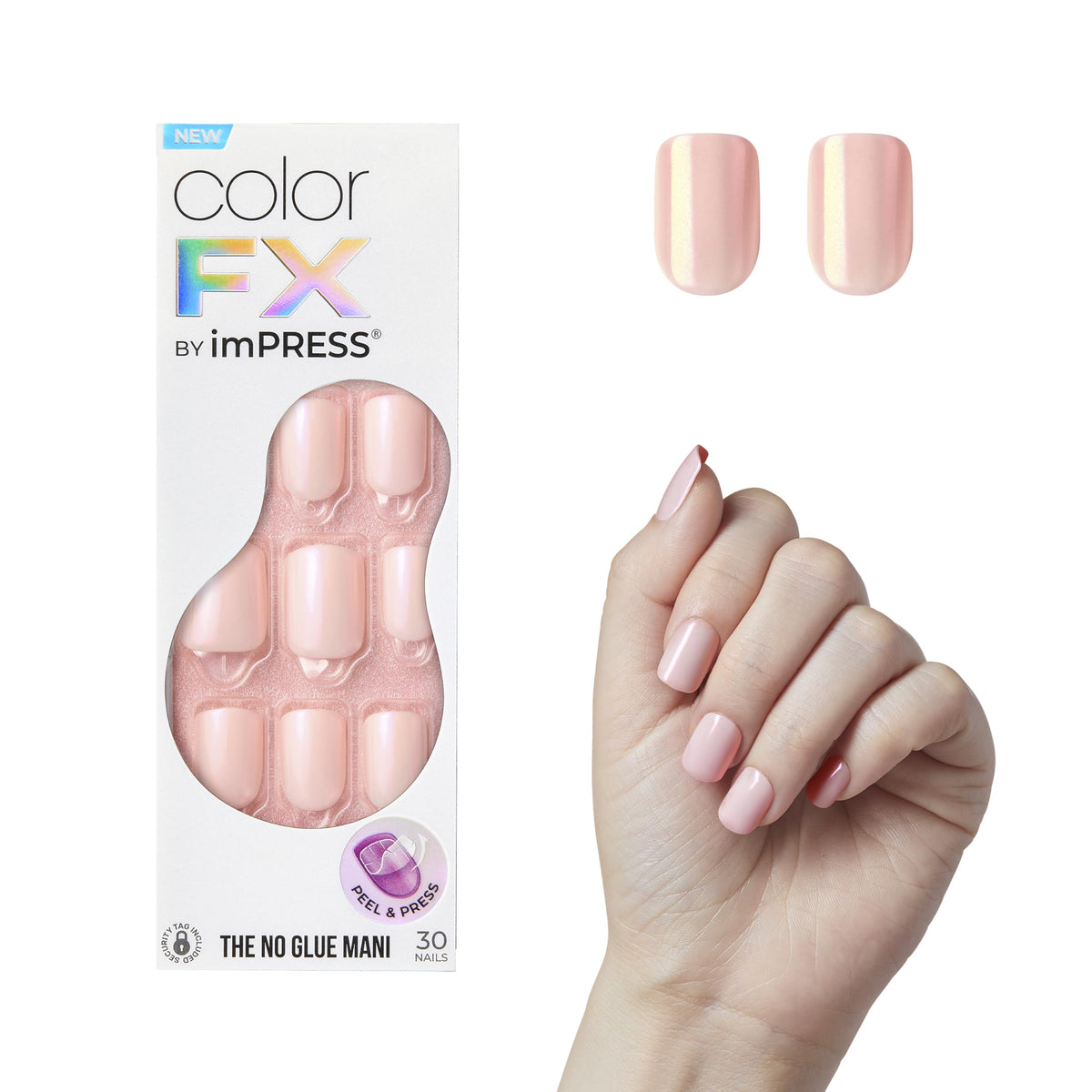 Kiss colorFX by Impress Press On Nails, Levels, 30 No Glue Peel and Stick Nails Kit with IMPROVED Adhesive, Pink Squoval Chrome Effect, Includes Prep Pad, Manicure Stick & Mini File