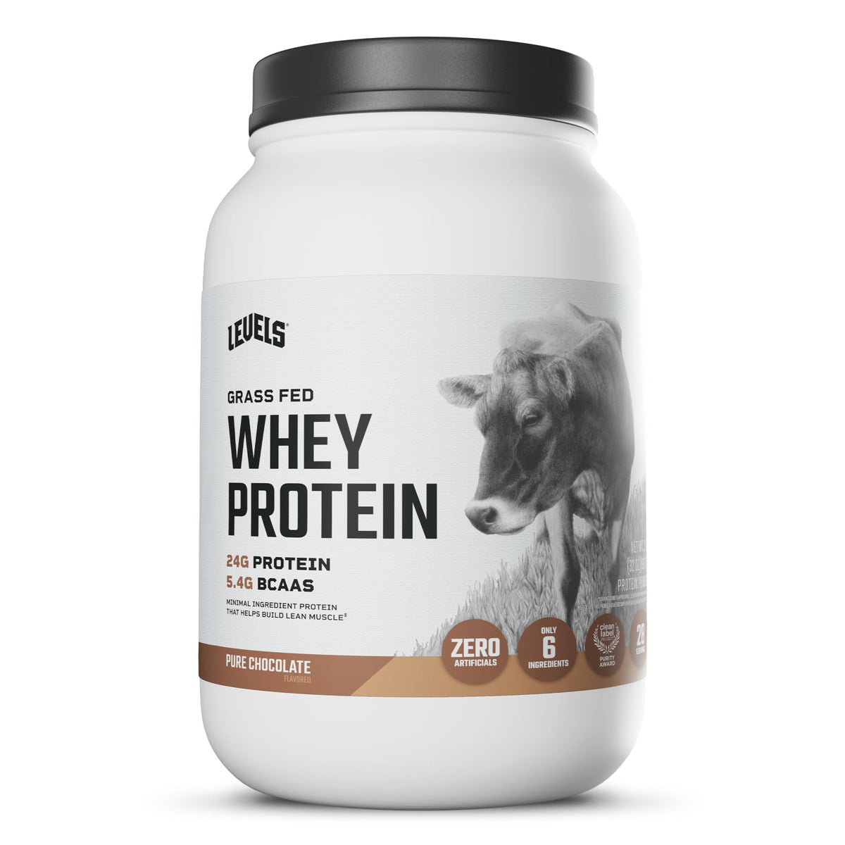 Levels Whey Protein Powder, No Artificial Ingredients, Vanilla Bean, 2LB | 24G of protein and 5.4G BCAAs per scoop, made with hormone-free dairy, zero junk, no fillers, no added sugar, certified clean