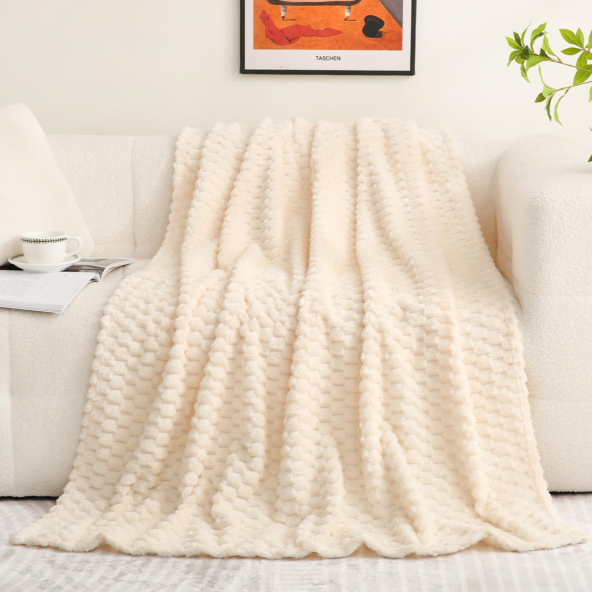 Puncuntex Burnt Orange Throw Blanket 50"×60" Fuzzy 3D Jacquard Decorative