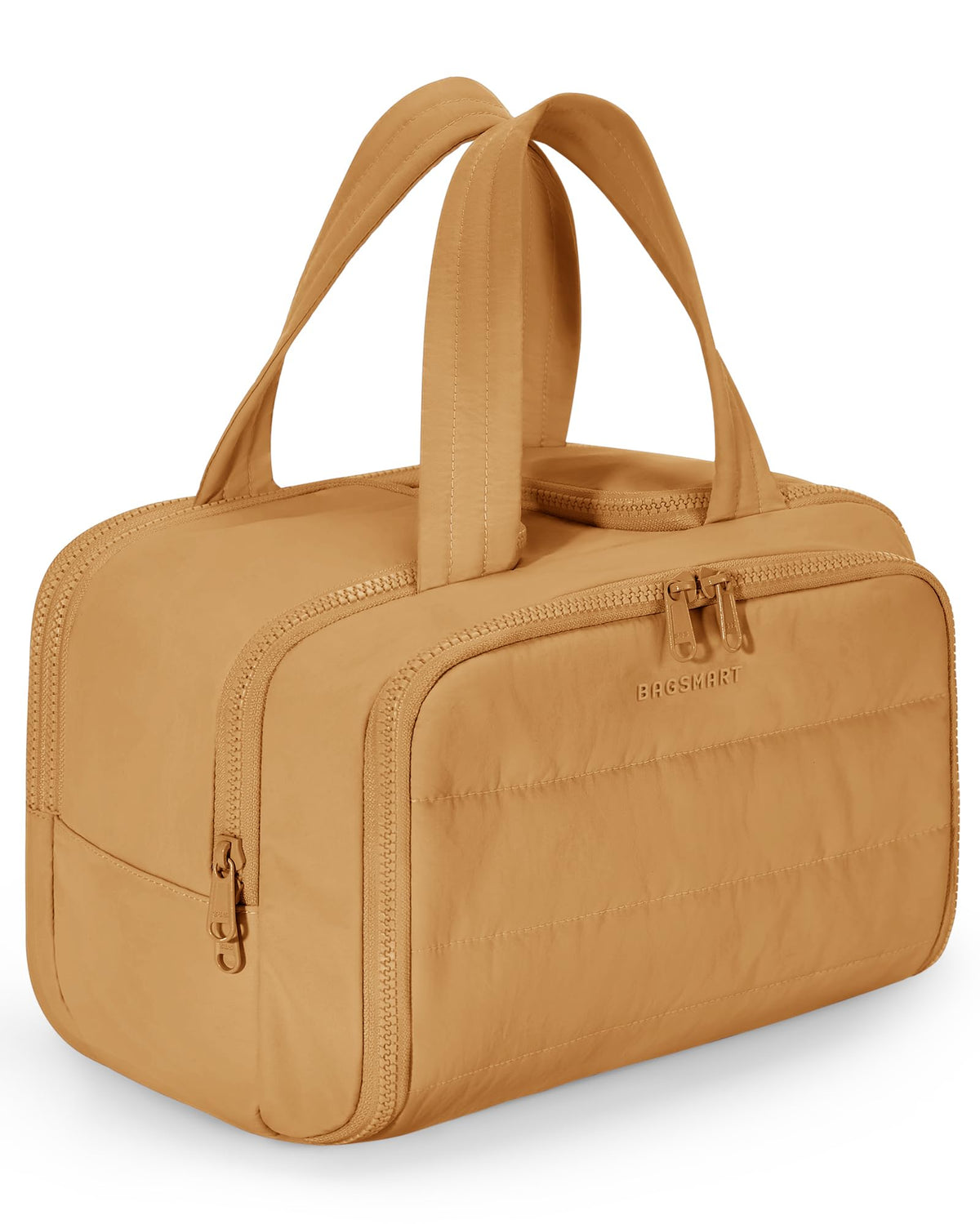 BAGSMART Travel Toiletry Bag, Crush Toiletry Bag for Women, Wide-open Puffy Toiletry Bags for Traveling, Large Travel Cosmetic Makeup Bag Organizer for Accessories,Toiletrie, Beige