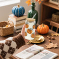 Joyseller 18oz Fall Pumpkin Iced Coffee Glass Cup with Lid & Straw