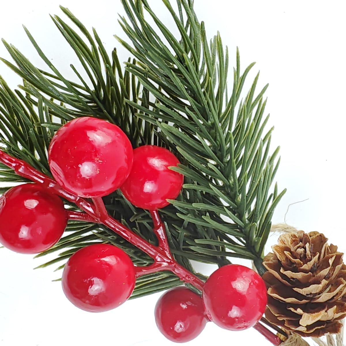 20PCS 8inch Pine Cone Red Berry Picks Stems Crafts Branch Christmas Wreath, Holly Artificial Evergreen Branches Tiny Pine Cones Picks Décor Floral Picks for Christmas Flower Wreaths DIY