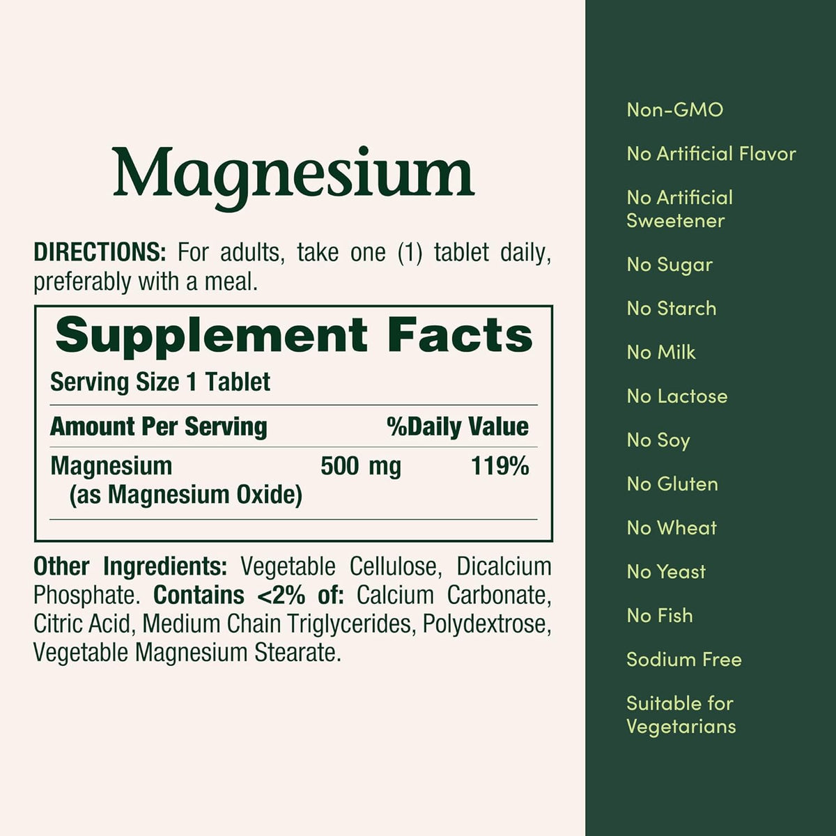 Nature's Bounty Magnesium 500 mg Tablets, High Potency Magnesium Supplement for Bone & Muscle Health, Whole Body Support, 200 Count (Pack of 1)