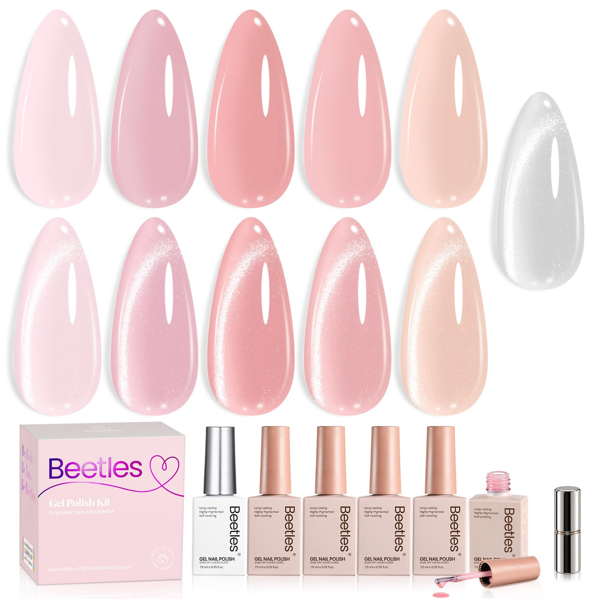 Beetles Halloween Cat Eye Gel Nail Polish Set, 6 Colors Glitter Gel