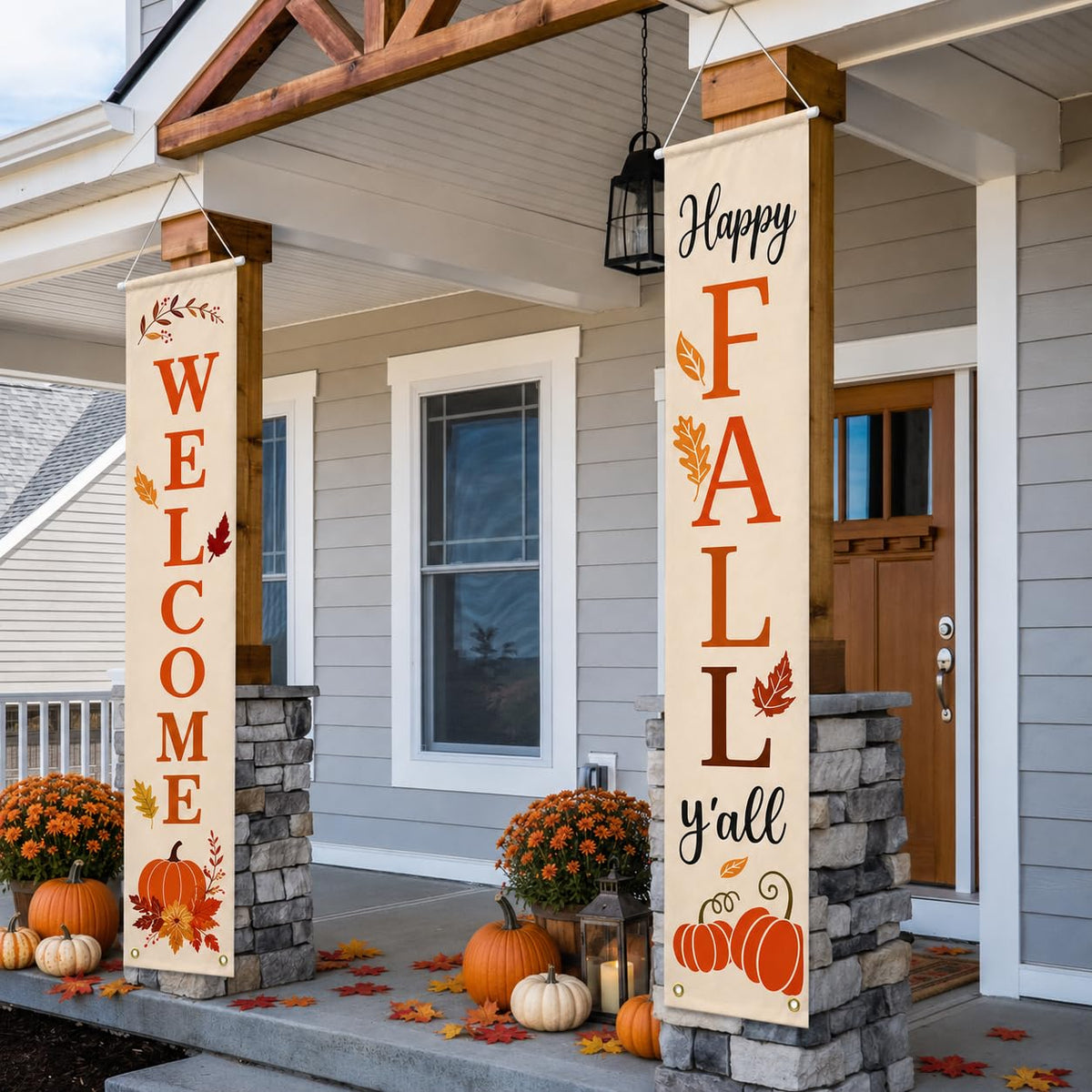 Happy Fall Y'all Give Thanks Rustic Porch Banner Farmhouse Decor