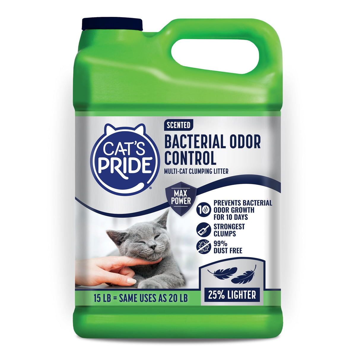 Cat's Pride Max Power: Total Odor Control - Up to 10 Days of Powerful Odor Control - Strong Clumping - Hypoallergenic - 99% Dust Free - Multi-Cat Litter, Unscented, 15 Pounds