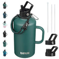 BJPKPK Half Gallon Insulated Water Bottles with Straw Lid & Side Handle, 64oz Large, Stainless Steel Water Bottles with 3 Lids and Paracord Strap, Metal Water Jug,Black