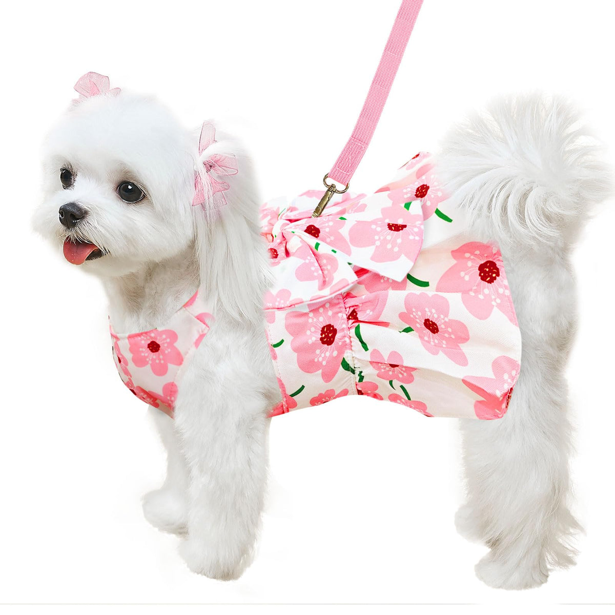 ABRRLO Cute Dog Dress Small Dog Clothes for Girls Female Puppy Outfits Red Strawberry Pet Summer Clothes Bowknot Doggy Cat Princess Dresses Harness for Holiday Birthday Party Costume Clothing (Red,S)