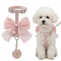 Pink Leash and Bow H-Shaped Design Harness for Small Cats Dogs, Proof Soft Adjustable Vest Easy Control Breathable Harnesses for Small Cats Dogs (S 2-7LBS)