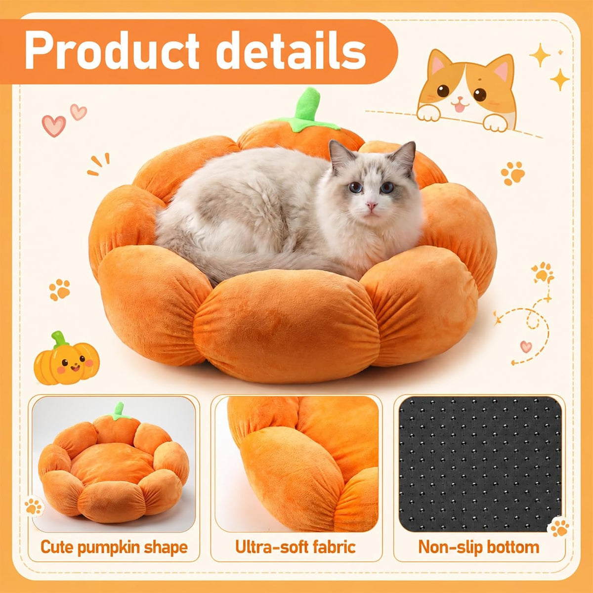 RattanView Cat Bed House Pet Cushion for Indoor Kitten Pet,Pumpkin