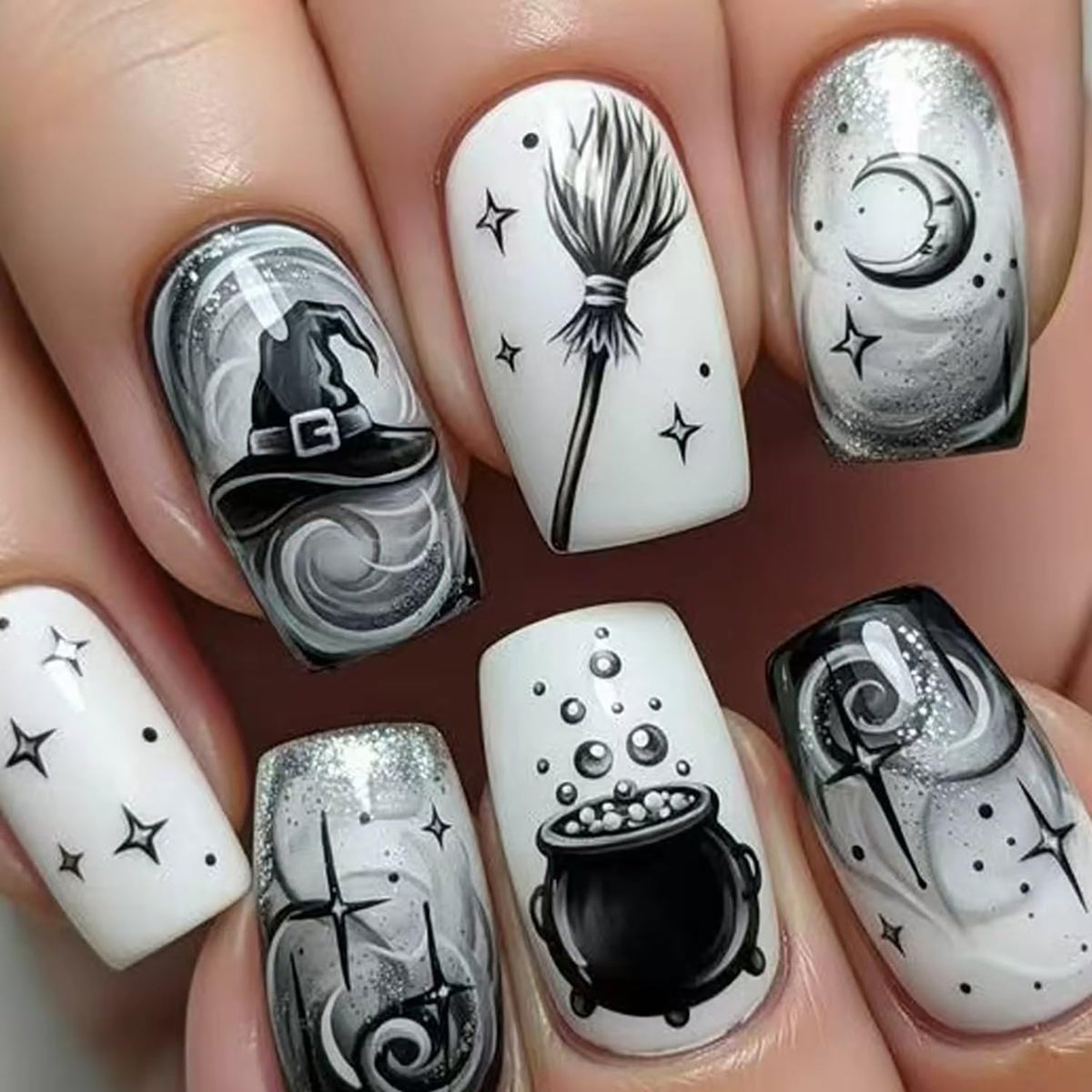 Pink Halloween Press on Nails Long Coffin Fake Nails Cute Ghost Bat Spider Web Design Glossy Acrylic Nails Reusable Stick on Nails Full Cover Artificial Nails Halloween Costume Party Daily Nail Decor