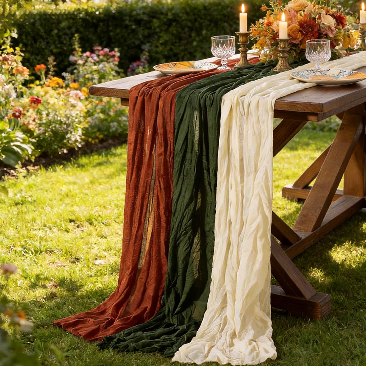 Fall Table Runner Terracotta Cheesecloth Boho Wedding Thanksgiving Decor