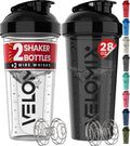 VELOMIX 2 Pack 28oz Protein Shaker Bottle for Protein Mixes, Black/Transpar