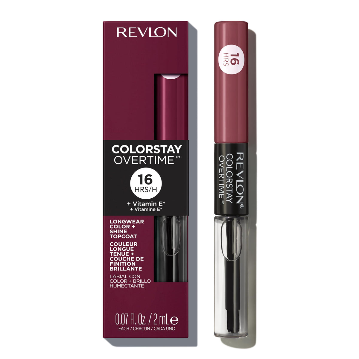Revlon ColorStay Overtime Liquid Lipstick with Clear Lip Gloss, Long-Lasting Lip Color, Dual Ended with Moisturizing Vitamin E, 005 Infinite Raspberry, 0.07 fl oz
