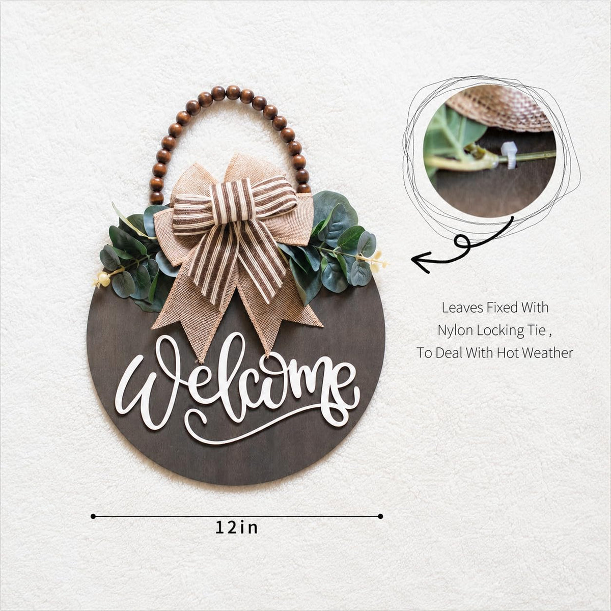 Welcome Sign for Front Door 12 in Wreath Decorations for All Seasons Brown