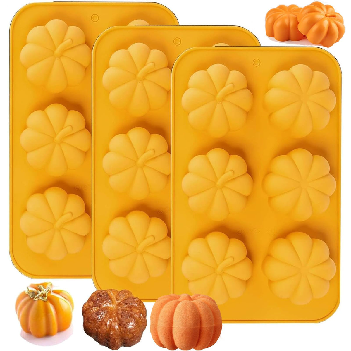 Silicone Pumpkin Molds, 2 Pack Pumpkin-Shaped Cake Molds Thanksgiving Cookie Molds Muffin Cupcake Pan Hot Chocolate Bomb Mold for Halloween Thanksgiving Fall Baking and Wax Melts Soap Making