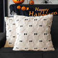 Halloween Ghost Decorative Pillow Covers 18x18 Set of 2, Beige Soft Plush Faux Fur Farmhouse Throw Cushion Cases for Fall Holiday Home Decorations
