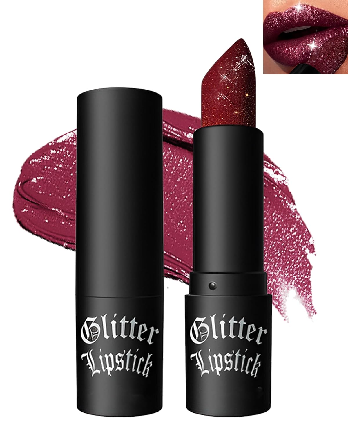 Glitter Frosted Lipstick, Matte Metallic Lip Gloss, Halloween Gothic Makeup