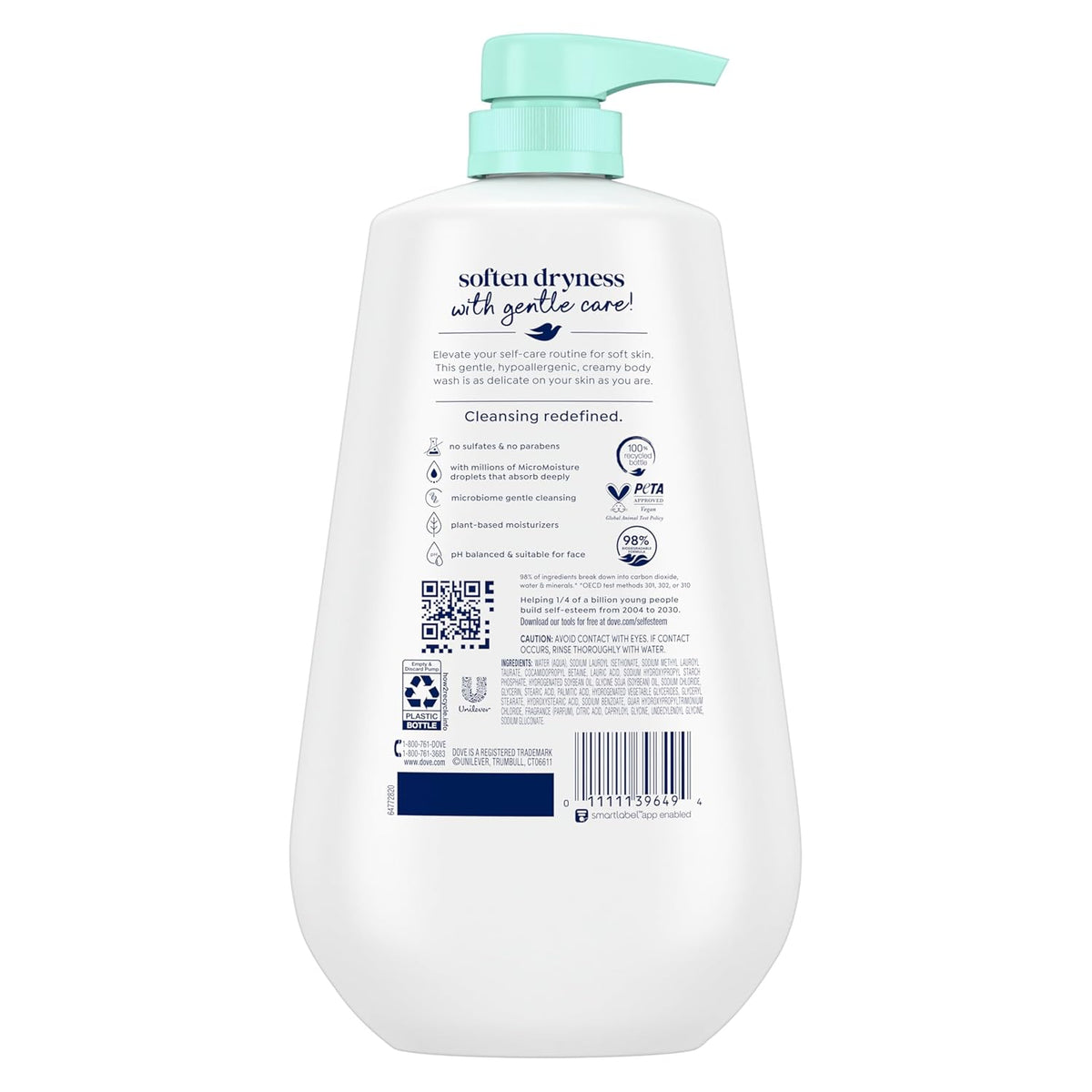 Dove 24hr Lotion Body Wash Sensitive Skin with Pump, 30.6 oz | Hypoallergenic body wash with MicroMoisture technology for 24-hour hydration and soft skin