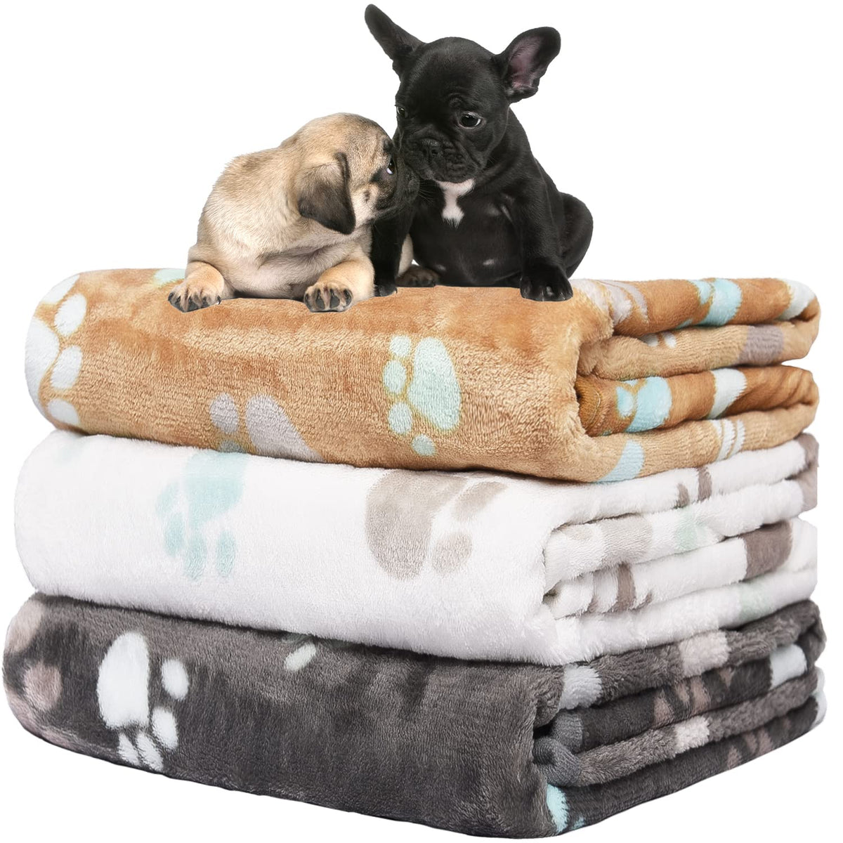 Rezutan 1 Pack 3 Blankets for Dogs, Dog Blanket for Large & Medium Pet Cat, Premium Soft Fluffy Suitable for Dog Kennels & Beds, Sofas, Gifts Puppy Essentials, 41x31inch, Gray/Blue/Beige