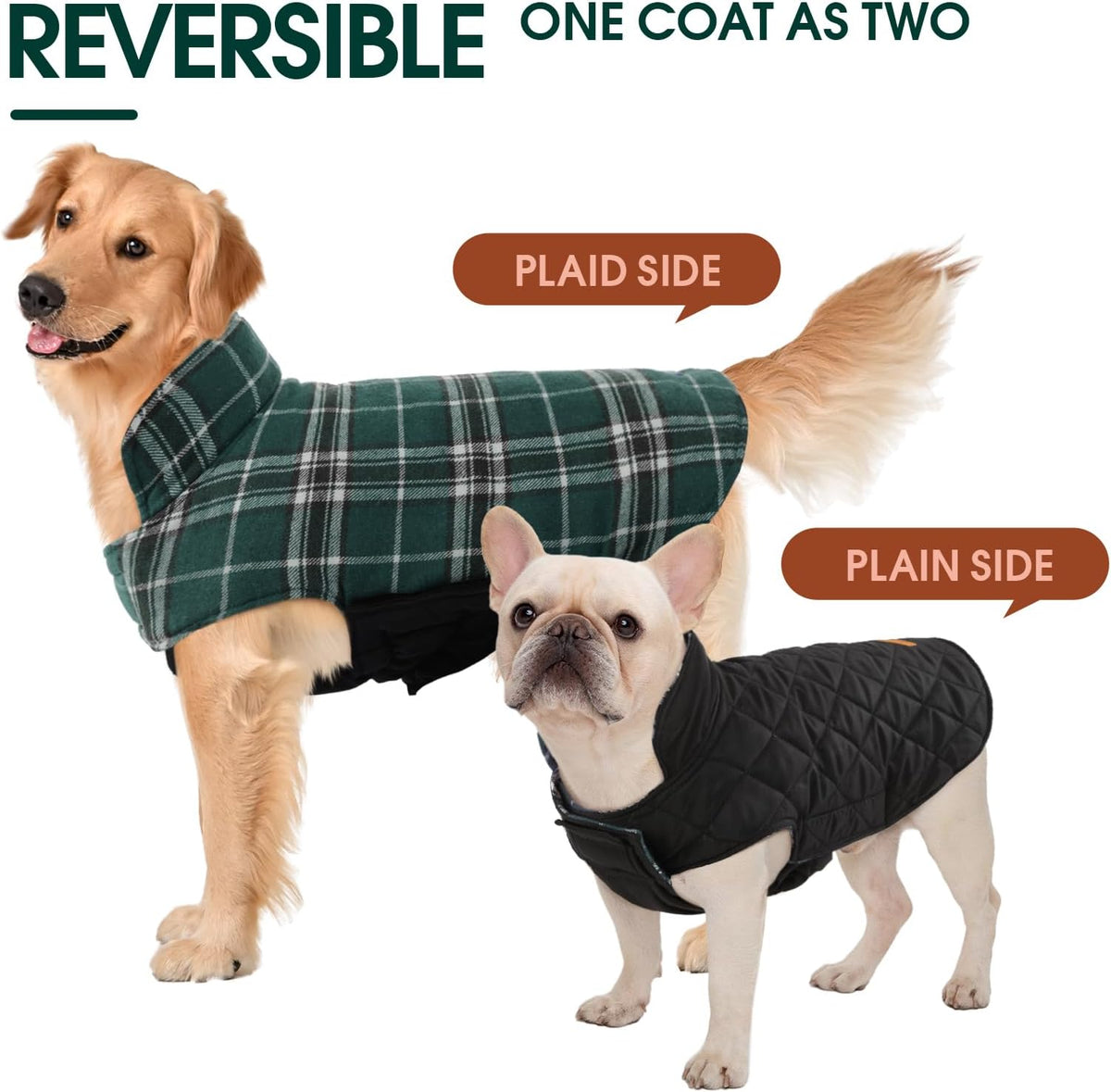 Kuoser Waterproof Dog Coat, Warm Reversible Dog Jacket with Leash Hole