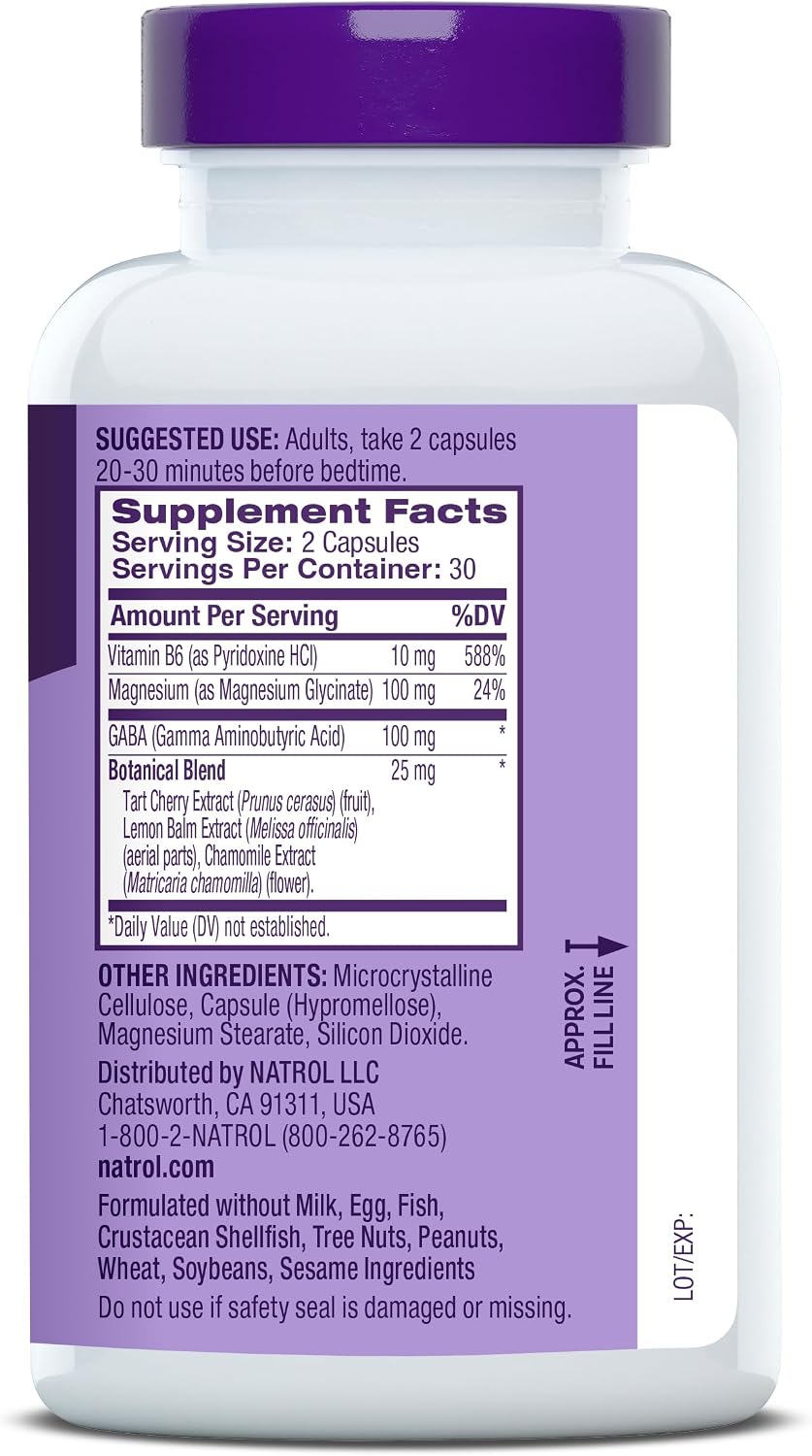 Natrol Sleep & Restore Magnesium Glycinate 100 mg, Melatonin-Free, 60 Count | Melatonin-Free Capsules, Nightitme Sleep-Aid for Adults, Calm Magnesium Glycinate with GABA, Botanical Blend, 100% Drug-Free