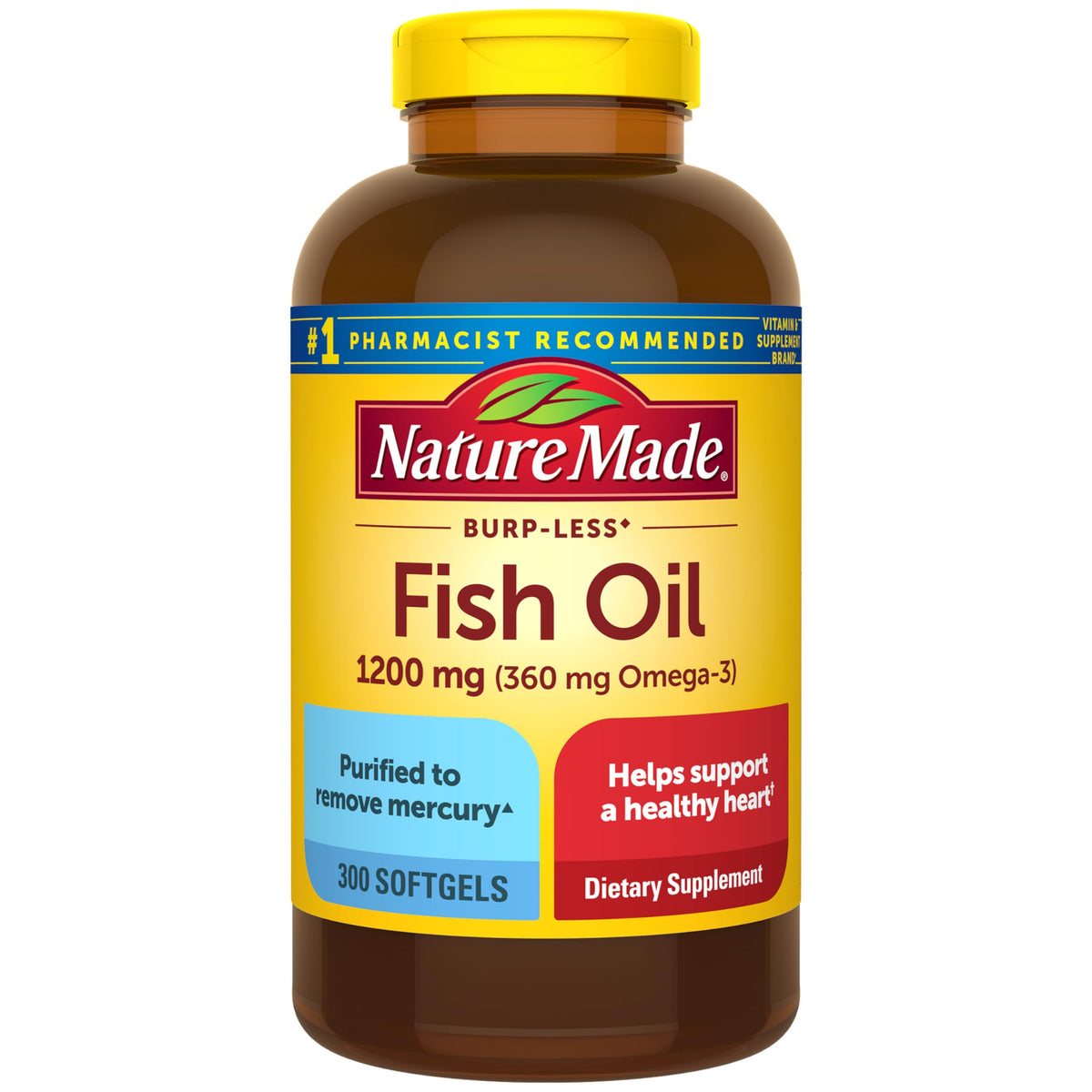 Nature Made Burp Less Ultra Omega 3 Fish Oil Supplements, 1400mg Fish Oil Omega 3 Supplements as Ethyl Esters for Healthy Heart Brain Eyes Support, One Per Day, 90 Softgels