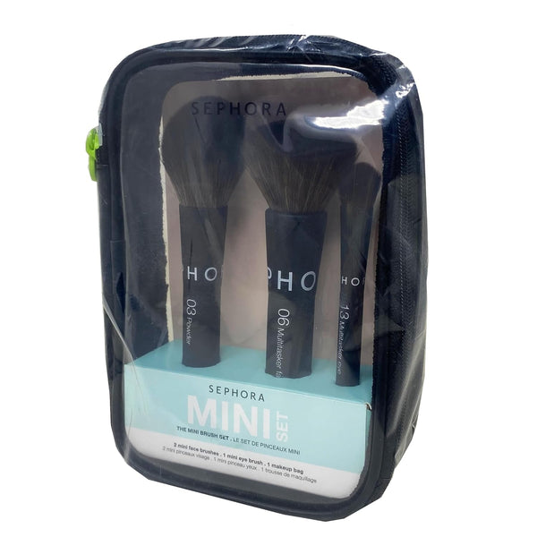 Sephora Collection The Mini Brush Set - 3 Mini Makeup Brushes and 1 Makeup Bag