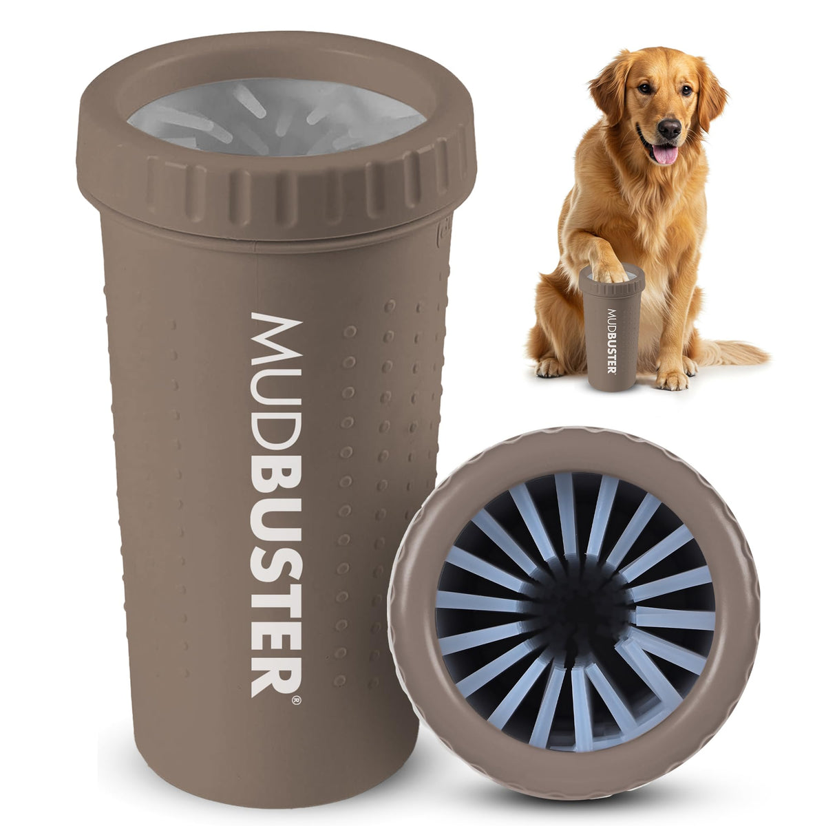 Dexas MudBuster Large Dog Paw Cleaner, Matte Black, Fits 2.5"-3.5" Wide Paws, Gentle Silicone Bristles for Quick, Easy Cleaning