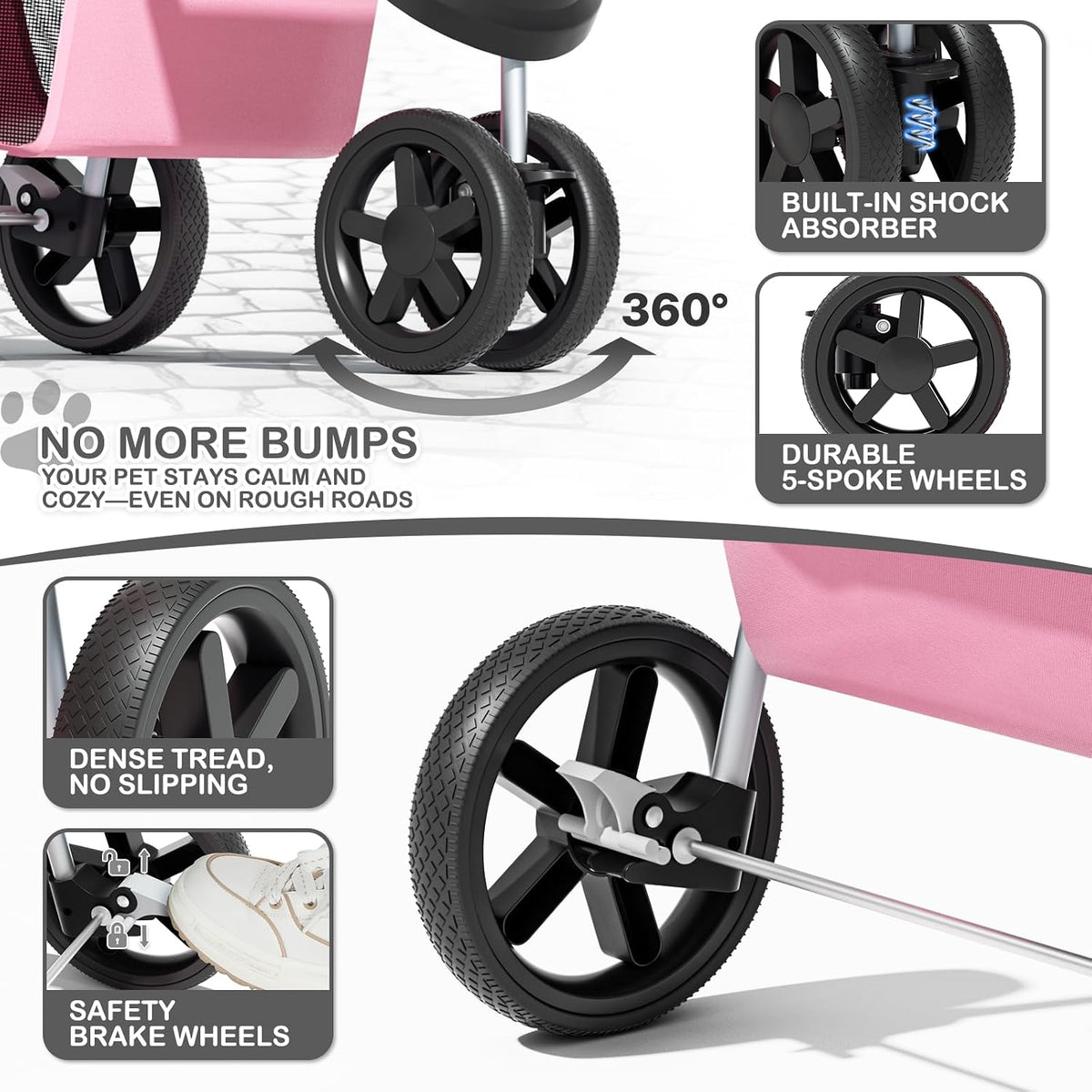 MoNiBloom Pet Stroller for Small/Medium Dogs and Cats up to 33 lbs, Pink